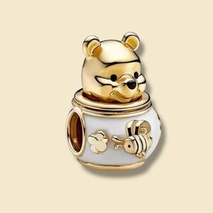 Gold Winnie the Pooh Bear Charm in hunny pot